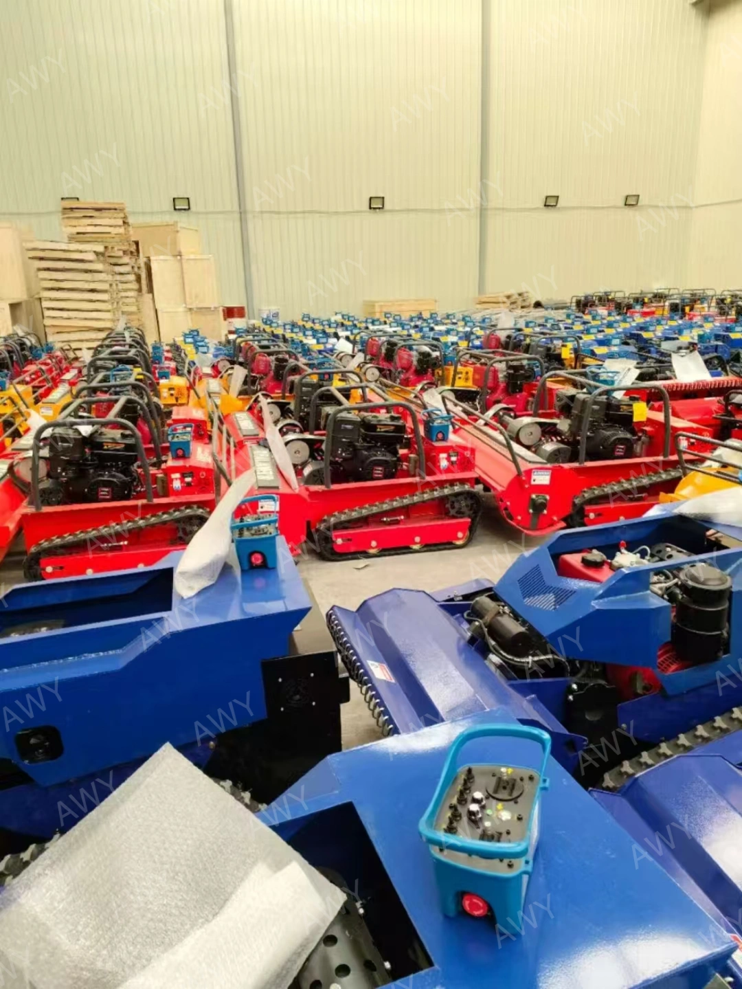 Batch of remote control mowers prepared for customer delivery