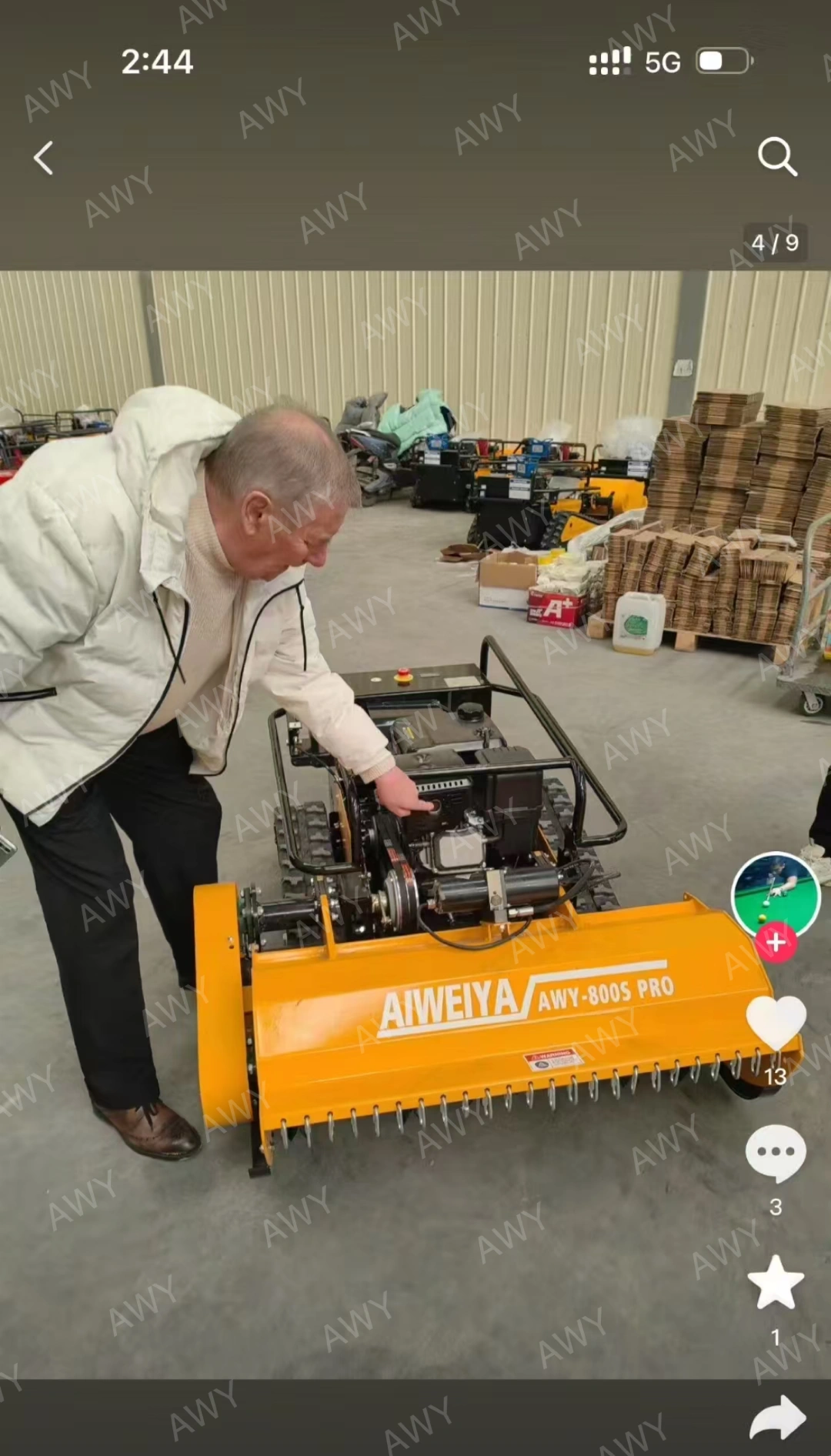 Customer checking delivered remote flail mower in factory